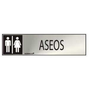 Cartel informativo "aseos" mixto (inox adhesivo 0.8mm) 5x20cm normaluz