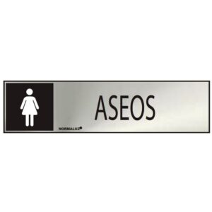 Cartel informativo "aseos" mujer (inox adhesivo 0.8mm) 5x20cm normaluz