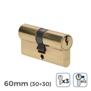 Cilindro latón 60mm (30+30mm) leva corta r13 con 3 llaves de serreta incluidas