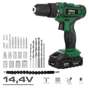 Kit taladro atornillador 14,4 v a bateria, 27 accesorios