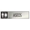 Cartel informativo "aseos" mixto (inox adhesivo 0.8mm) 5x20cm normaluz