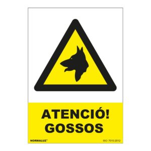 Señal atenció gossos pvc 0,7mm 210x300mm