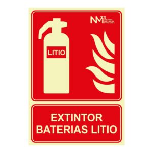 Cartel de extinción "extintor" de baterias de litio clase a (1 mm) 210 x 300 mm