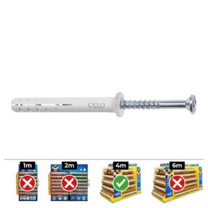 Tacos golpe ø6 x 60 mm + tornillos cabeza plana ø6 x 40 mm, caja 50 uds