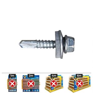 Caja 250 uds. tornillo 7301 punta broca cabeza hexagonal sw8 ø 6,3x50 mm arandela de epdm ø16 cincado