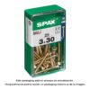 Caja 25 unid. tornillo madera spax cabeza plana yellox 3,0x30mm spax