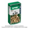 Caja 20 unid. tornillo madera cabeza plana yellox 5,0x20mm spax