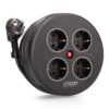 Enrollacables con 4 tomas 2p+t schuko, con protección, 16 a 250 v, cable h05vv-f 3g1,5mm² de 5 m, negro