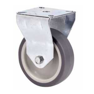 Rueda fija de goma con placa y eje liso, color gris, carga máx. 50 kg, ø 6 cm