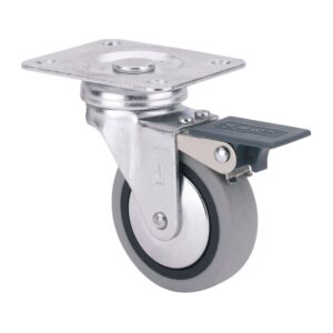Rueda giratoria de goma con placa, freno y eje liso, color gris, carga máx. 17 kg, ø 4 cm