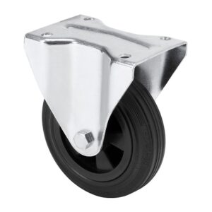 Rueda fija de goma natural con placa y eje liso, color negro, carga máx. 80 kg, ø 10 cm