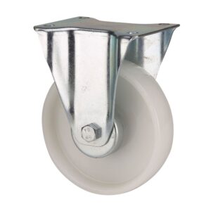 Rueda fija de poliamix con placa y eje liso, color blanco, carga máx. 150 kg, ø 10 cm