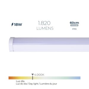 Regleta led 18 w 4000 k luz día 1.820 lm 60 x 4,6 x 5,1 cm