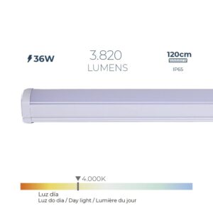Regleta led 36 w 4.000 k luz día 3.820 lm 120 x 4,6 x 5,1 cm