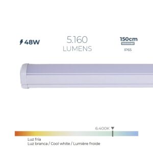 Regleta led 48 w 6.400 k luz fria 5.160 lm 150 x 4,6 x 5,1 cm