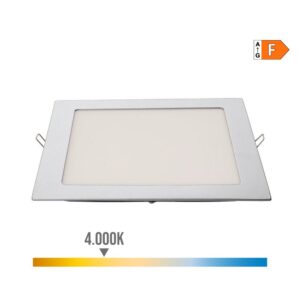 Downlight led empotrable cuadrado 20w luz dia 4000 k 1500 lm color cromado 22 x 22 cm