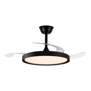 Ventilador de techo led 3cct aspas retráctiles polaris 43 w 4430 lm negro, aspas ø106 cm, plafón ø48,5 cm, altura 32 - 42 cm