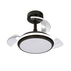 Ventilador de techo led 3cct aspas retráctiles antila mini xs 35 w 3000 lm negro, aspas ø55 cm, plafón ø32 cm, altura 38 - 48 cm