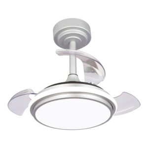 Ventilador de techo led 3cct aspas retráctiles antila mini xs 35 w 3000 lm plata, aspas ø55 cm, plafón ø32 cm, altura 38 - 48 cm