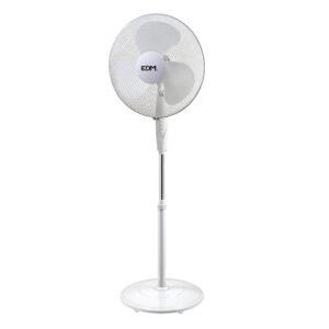 Ventilador de pie base circular, blanco, potencia 45 w 55,6 db aspas ø40 cm, altura regulable 110-130 cm