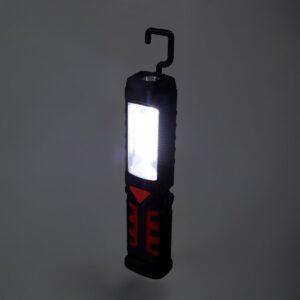 Linterna led de trabajo recargable doble funcion con gancho + imán, negra, 50 x 35 x 215 mm