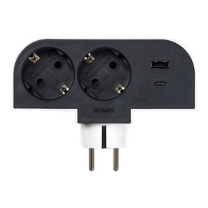 Adaptador giratorio schuko 2 tomas + usb a+c 30 w 16 a 250 v~