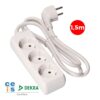 Base múltiple, 3 tomas schuko 2p+t, 1,5m de cable h05vv-f 3g1,5 mm² 16a 250v~ 3680 w, blanca