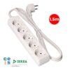 Base múltiple, 5 tomas schuko 2p+t, 1,5m de cable h05vv-f 3g1,5 mm² 16a 250v~ 3680 w, blanca