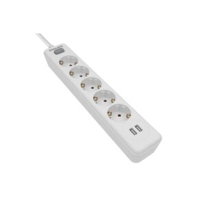 Base múltiple 5 tomas schuko, con interruptor + 2 usb a, 2 m cable, 16a 230v~, blanca