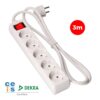 Base múltiple 5 tomas 2p+t con interruptor luminoso, 3 m de cable h05vv-f 3g1,5 mm², blanca