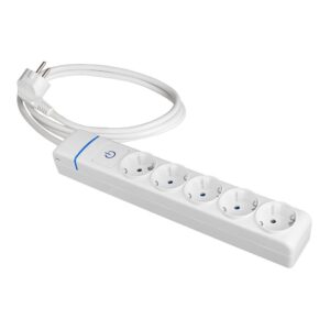Base múltiple con 5 tomas 2p+t, con interruptor luminoso, 1,5 m cable h05vv-f 3g1,5 mm², blanca