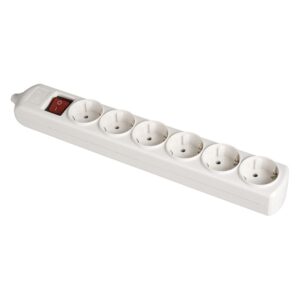 Base bipolar 6 tomas con t/tl 10/16 a 250 v blanco + interruptor luminoso.
