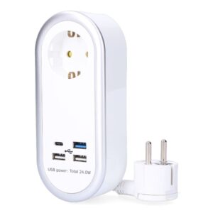 Base aérea 1 toma 2p+t schuko, 4 usb (3 x a + 1 x c), 1,5 m de cable h05vv-f 3g1,5 mm², 16a 250v~, blanca