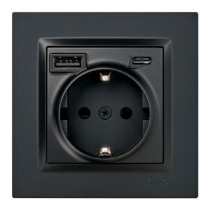 Base enchufe schuko + usb a + c 10,5 w 16 a 250 v~, simon 10, negro