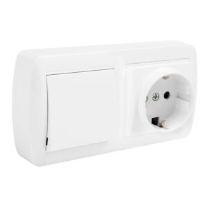 Base fija 2p+t 16a 250v + conmutador/interruptor 10ax 250v superficie mural 148 x 72 x 42 mm