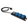 Base multiple 3 tomas 2p+t schuko, interruptor, ip44, 1,5 m de cable h05rr-f 3g1,5 mm², negra/azul