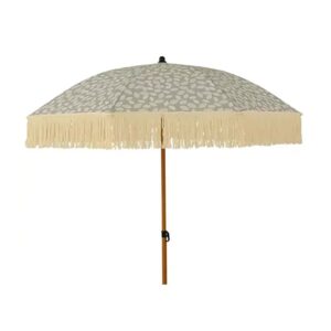Parasol para jardín, verde con diseño de hojas y flecos beige, ø180 x 215 cm