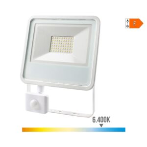 Foco proyector led con sensor de presencia 50 w, 4000 lm, 6400 k, luz fría 23,8 x 4,5 x 19,2 cm
