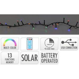 Guirnalda led solar 240 leds 13 funciones parpadeante exterior multicolor cable verde 10 m