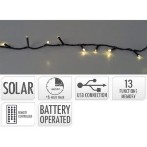 Guirnalda solar recargable, 480 leds, multifunción, luz cálida, exterior 21,6 m