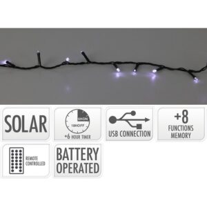 Guirnalda led solar 400 leds 13 funciones parpadeante exterior blanco frio cable verde 20 m