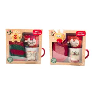 Caja navideña, contiene una taza, un par de calcetines y chocolate en polvo, modelo variados