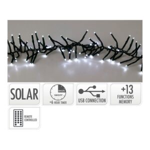 Guirnalda solar recargable, 768 leds, multifunción, luz fría, exterior, 5,6 m