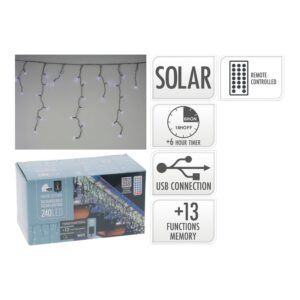 Cortina solar recargable, 240 leds, multifunción, luz fría, exterior, 8 m
