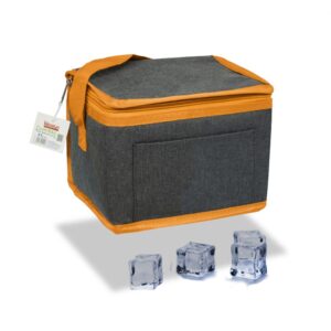 Nevera tipo bolsa 4,5 l diseño tejana gris con ribete y asa naranja, 20 x 15 x 15 cm