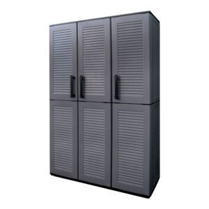 Armario alto con estantes y portaescobas línea easy de polipropileno gris oscuro 102 x 370 x 163 cm