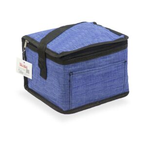 Nevera tipo bolsa 4,5 l diseño tejana azul con ribete y asa negra, 20 x 15 x 15 cm