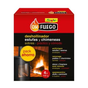 Okfuego deshollinador en sobres para estufas y chimeneas 4 uds x 100 g