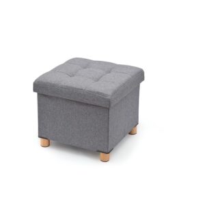 Puf almacenaje gris con patas de madera 38 x 38 x 34 cm