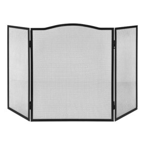 Pantalla chimenea plegable, color negro, 101 x 61 cm